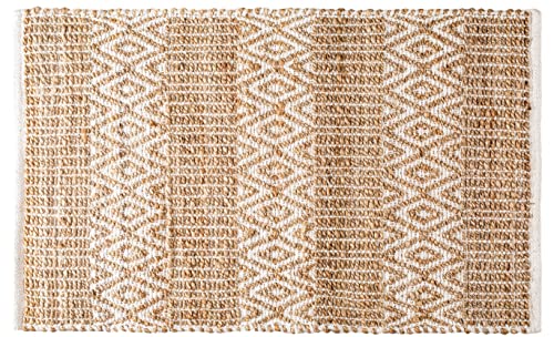 Jute Cotton Handloom Rug 2x3 Feet Floor Mat 24x36 Inch Farmhouse Area Rugs Natural Braided Doormat for Kitchen Entryway Pets Playing - Natural/White