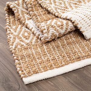 Jute Cotton Handloom Rug 2x3 Feet Floor Mat 24x36 Inch Farmhouse Area Rugs Natural Braided Doormat for Kitchen Entryway Pets Playing - Natural/White