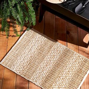 Jute Cotton Handloom Rug 2x3 Feet Floor Mat 24x36 Inch Farmhouse Area Rugs Natural Braided Doormat for Kitchen Entryway Pets Playing - Natural/White