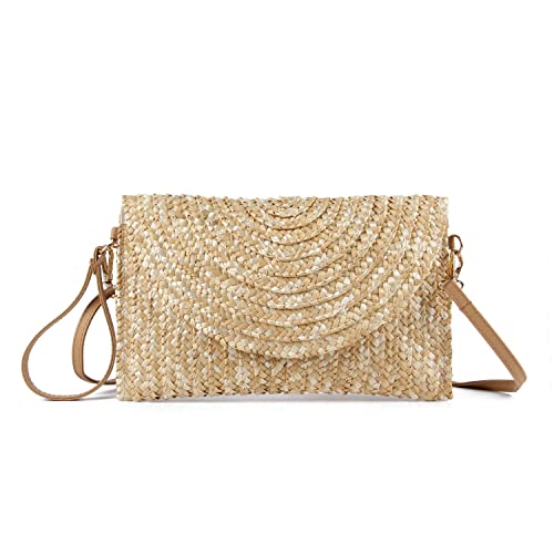 LUI SUI Straw Clutch Purse Bags for Women Summer Beach Purse Woven Straw Shoulder Bags Beach Clutch Bags