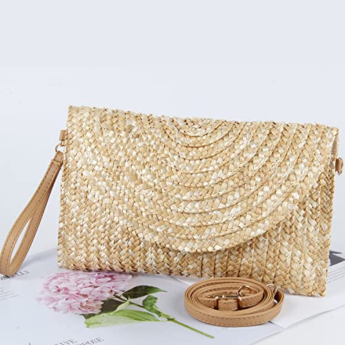 LUI SUI Straw Clutch Purse Bags for Women Summer Beach Purse Woven Straw Shoulder Bags Beach Clutch Bags