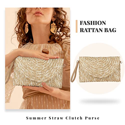 LUI SUI Straw Clutch Purse Bags for Women Summer Beach Purse Woven Straw Shoulder Bags Beach Clutch Bags