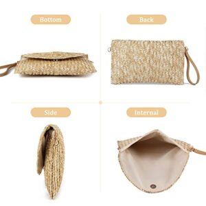 LUI SUI Straw Clutch Purse Bags for Women Summer Beach Purse Woven Straw Shoulder Bags Beach Clutch Bags