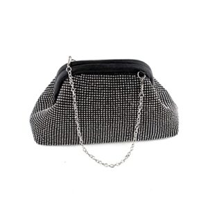 KLHDGFD Rhinestones Soft Evening Bags Diamonds Hobos Day Clutch with Chain Shoulder Wedding Purse Bags (Color : Black, Size
