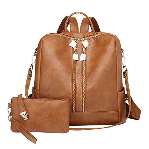 New 2023 2 Piece Set Leather Shoulder Backpack for Women Travel Bags Multipurpose Design Backpack Clutches Handbags