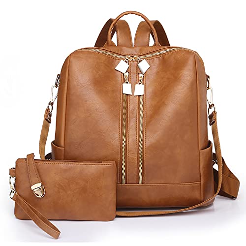 New 2023 2 Piece Set Leather Shoulder Backpack for Women Travel Bags Multipurpose Design Backpack Clutches Handbags