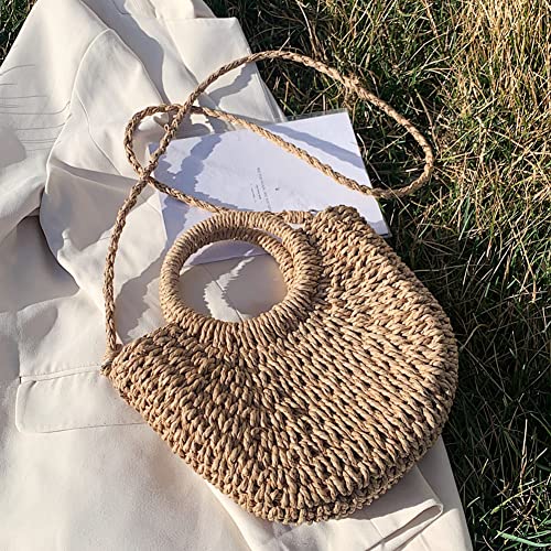 Straw Crossbody Purses Woven Tote Bag for Women Summer Beach Straw Clutch Bag Rattan Handbags with Lace Ribbon