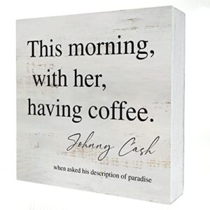 funny coffee wooden box sign desk decor this morning with her having coffee wood block plaque rustic box sign for home kitchen shelf table decoration (5 x 5 inch)