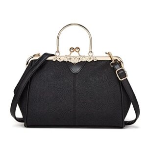abuyall vintage purses and handbags lace evening clutch metal ball frame party chain shoulder bag black-block
