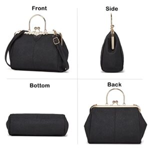 Abuyall Vintage Purses and Handbags Lace Evening Clutch Metal Ball Frame Party Chain Shoulder Bag Black-block