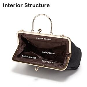 Abuyall Vintage Purses and Handbags Lace Evening Clutch Metal Ball Frame Party Chain Shoulder Bag Black-block