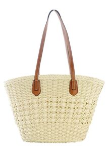 women’s straw tote bag natural woven straw beach shoulder bag large capacity casual handbags for vocation