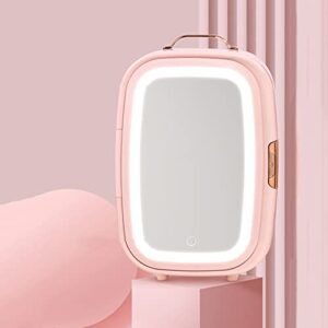 doodran led mirror beauty mini refrigerator for bedroom portable compact makeup fridge to skin care cosmetics chill perfect for girls woman,pink