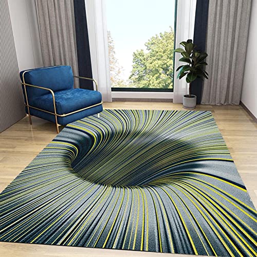 Yellow Blue Black Abstract Lines Area Carpet, 3D Illusion Black Hole Decorative Rug, Entry Rugs Soft Comfortable Washable Non-Slip for Living Room Bedroom Office Study Decor4 x 6ft