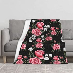 yeahspace flower blanket floral 50 x 60 inches flannel throw for bed sofa couch travel camp -flower floral rose red black