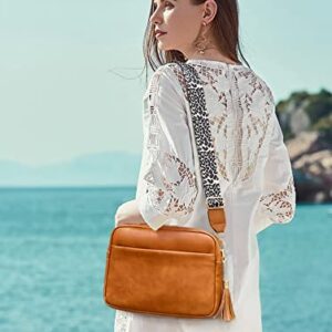 WYFJNX Small Crossbody Bags for Women Vegan Leather Cross Body Cell Phone Purses Shoulder Bags with 2 Guitar Straps Brown