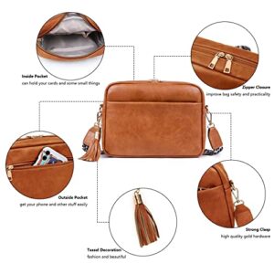 WYFJNX Small Crossbody Bags for Women Vegan Leather Cross Body Cell Phone Purses Shoulder Bags with 2 Guitar Straps Brown