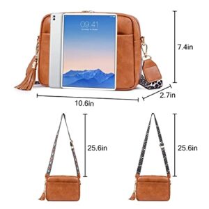 WYFJNX Small Crossbody Bags for Women Vegan Leather Cross Body Cell Phone Purses Shoulder Bags with 2 Guitar Straps Brown