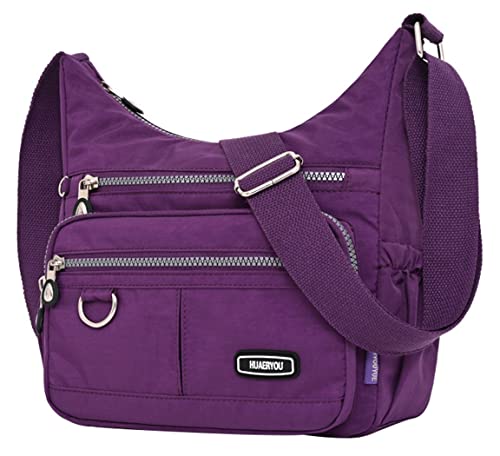 JiaYou Women Nylon Croosbody Bag Casual Hobo Bag fit for Shooping Travel(Purple,6 Liters)