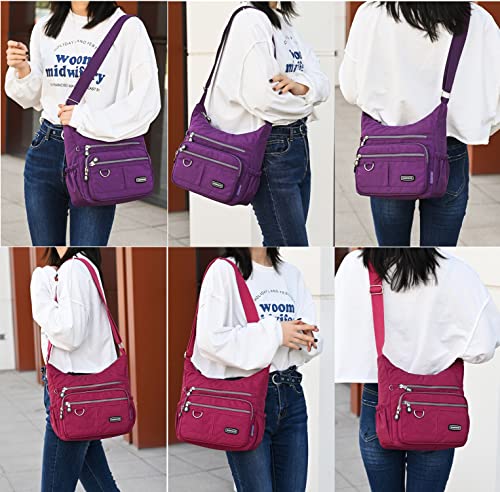 JiaYou Women Nylon Croosbody Bag Casual Hobo Bag fit for Shooping Travel(Purple,6 Liters)