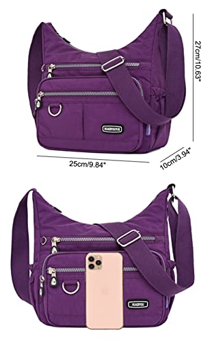 JiaYou Women Nylon Croosbody Bag Casual Hobo Bag fit for Shooping Travel(Purple,6 Liters)