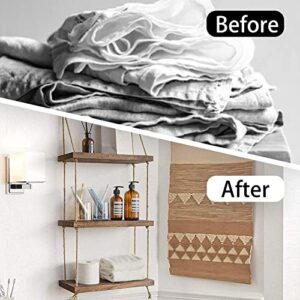COUNTOOZQ 3 Tier Rope Rustic Brown Wall Hanging Floating Shelves Wall Shelf Wood Swing Hanging Wall Mounted Plant Flower Rack Outdoor