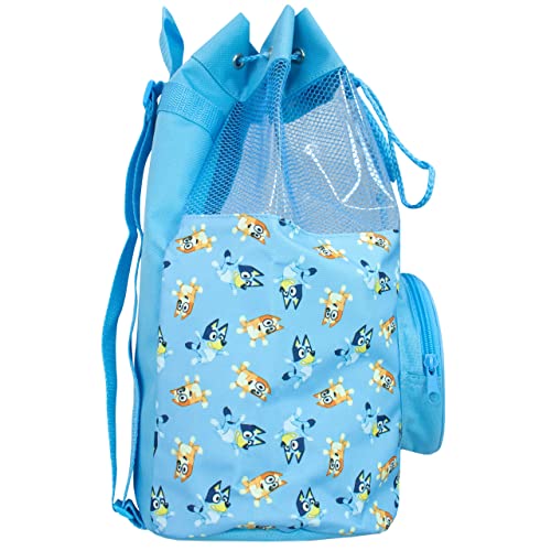 Bluey Swimming Bag Kids Beach Pool Swim Drawstring Backpack For Boys Or Girls Blue