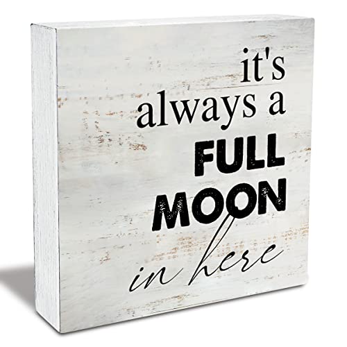 Rustic Full Moon Bathroom Wood Box Sign Humor Toilet Wooden Box Sign Farmhouse Home Restroom Desk Shelf Decor (5 X 5 Inch)