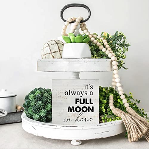 Rustic Full Moon Bathroom Wood Box Sign Humor Toilet Wooden Box Sign Farmhouse Home Restroom Desk Shelf Decor (5 X 5 Inch)