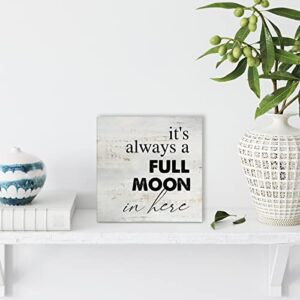 Rustic Full Moon Bathroom Wood Box Sign Humor Toilet Wooden Box Sign Farmhouse Home Restroom Desk Shelf Decor (5 X 5 Inch)