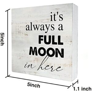 Rustic Full Moon Bathroom Wood Box Sign Humor Toilet Wooden Box Sign Farmhouse Home Restroom Desk Shelf Decor (5 X 5 Inch)