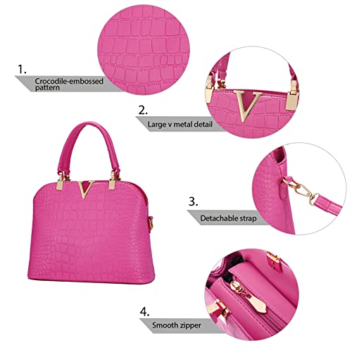 SHUIANGRAN Hot Pink Satchels for Women Womens Purses and Handbags Ladies PU Leather Top Handle Shoulder Tote Bags