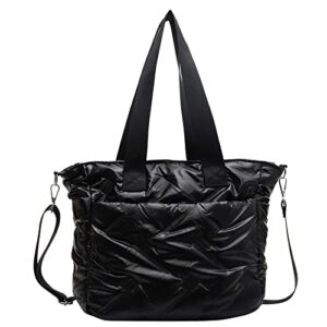 jqwygb puffer tote bag for women – large puffy tote bag purse soft padded cotton quilted handbags shoulder crossbody bags (black)