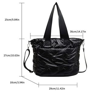 JQWYGB Puffer Tote Bag for Women - Large Puffy Tote Bag Purse Soft Padded Cotton Quilted Handbags Shoulder Crossbody Bags (Black)