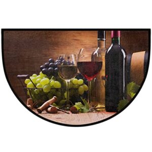 AMELIA SHARPE Welcome Half Round Door Mat Wine Bottles Grape Fruit Old Wooden Washable Home Kitchen Art Restaurant Office Floor Mats Non Slip and Durable Doormats Decor 18x30 Inch