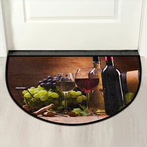 AMELIA SHARPE Welcome Half Round Door Mat Wine Bottles Grape Fruit Old Wooden Washable Home Kitchen Art Restaurant Office Floor Mats Non Slip and Durable Doormats Decor 18x30 Inch