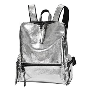 downupdown stylish backpacks for women shiny soft leather backpack with top handle zipper purse shoulder bags travel daypack casual waterproof travel bags-sliver