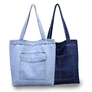 VALICLUD Denim Shoulder Handbag Canvas Handle Bag Denim Shoulder Tote Denim Shoulder Bags Denim Tote Bags Large Tote Bags Bags Casual Denim Canvas Shoulder Bag Casual Denim Tote