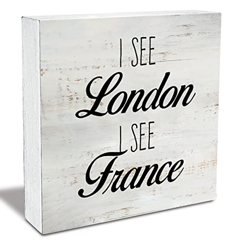 Rustic I See London Wood Box Sign Humor Bathroom Wooden Box Sign Farmhouse Home Restroom Desk Shelf Decor (5 X 5 Inch)