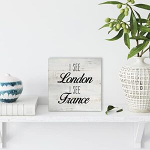 Rustic I See London Wood Box Sign Humor Bathroom Wooden Box Sign Farmhouse Home Restroom Desk Shelf Decor (5 X 5 Inch)