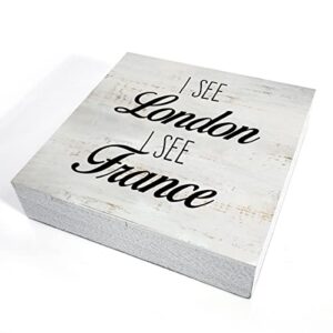 Rustic I See London Wood Box Sign Humor Bathroom Wooden Box Sign Farmhouse Home Restroom Desk Shelf Decor (5 X 5 Inch)