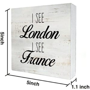 Rustic I See London Wood Box Sign Humor Bathroom Wooden Box Sign Farmhouse Home Restroom Desk Shelf Decor (5 X 5 Inch)