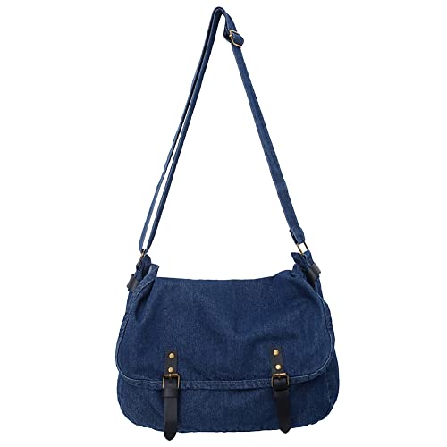 JQWYGB Denim Purses and Handbags for Women - Casual Denim Tote Bag Blue Jean Purse Denim Shoulder Crossbody Bag (Dark Blue)