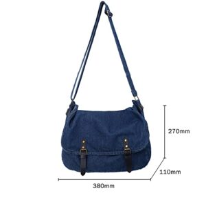 JQWYGB Denim Purses and Handbags for Women - Casual Denim Tote Bag Blue Jean Purse Denim Shoulder Crossbody Bag (Dark Blue)