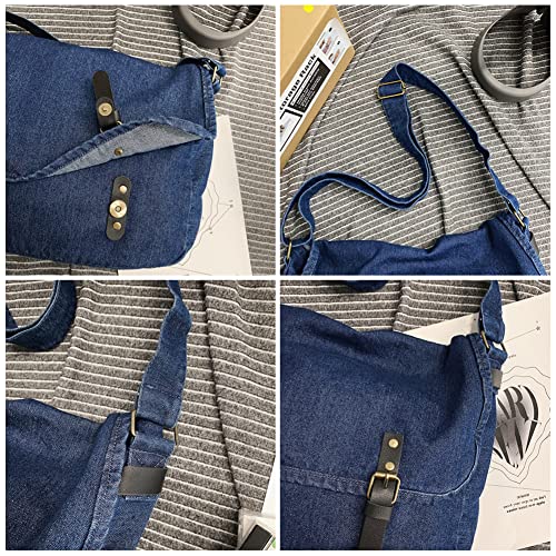 JQWYGB Denim Purses and Handbags for Women - Casual Denim Tote Bag Blue Jean Purse Denim Shoulder Crossbody Bag (Dark Blue)