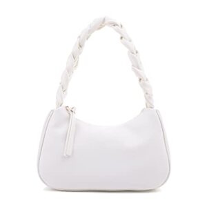 emperia braided top handle shoulder bag for women, trendy designer small hobo tote handbag_white