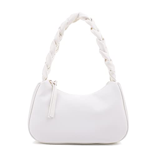 Emperia Braided Top Handle Shoulder Bag For Women, Trendy Designer Small Hobo Tote Handbag_White