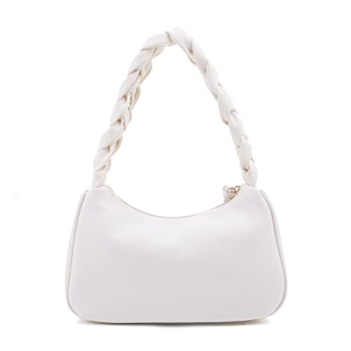 Emperia Braided Top Handle Shoulder Bag For Women, Trendy Designer Small Hobo Tote Handbag_White