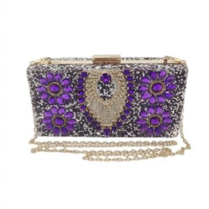 bingbing multicolored jewel clasp women crystal purse evening handbags wedding clutch bag (purple)