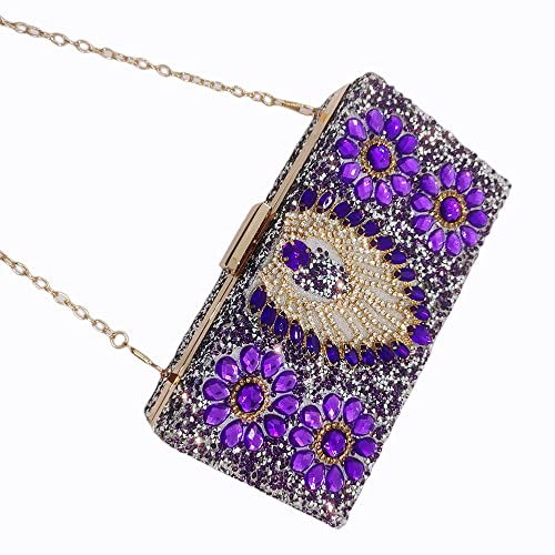 BingBing MultiColored Jewel Clasp Women Crystal Purse Evening Handbags Wedding Clutch Bag (purple)